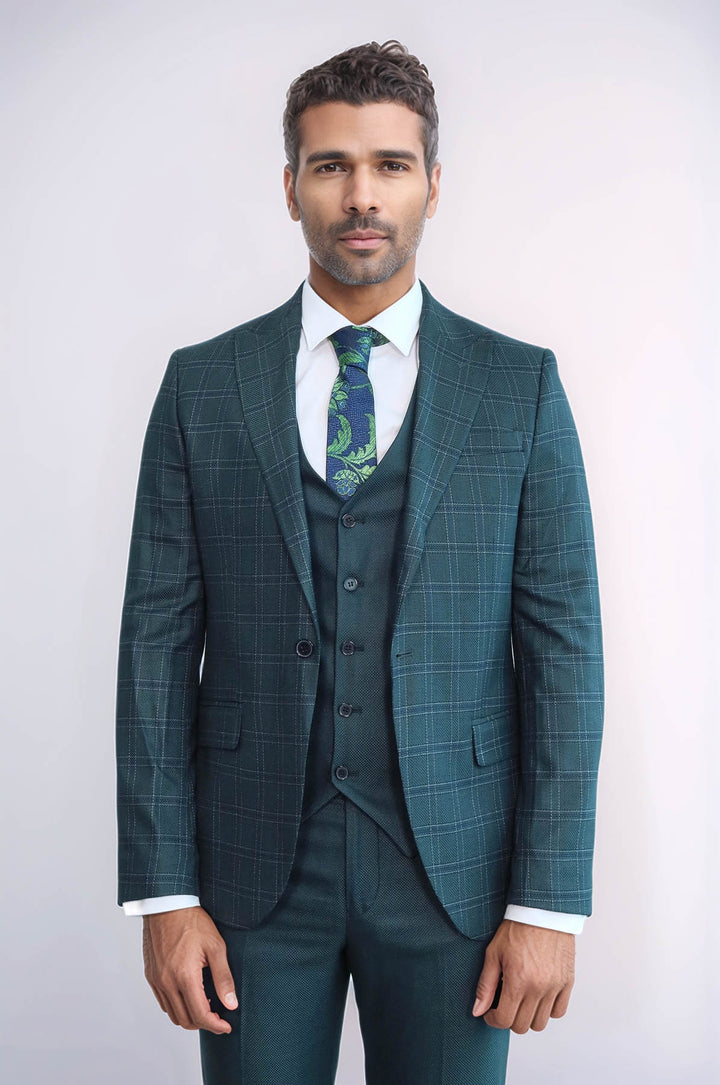 Abito da uomo verde slim fit a quadri - Wessi