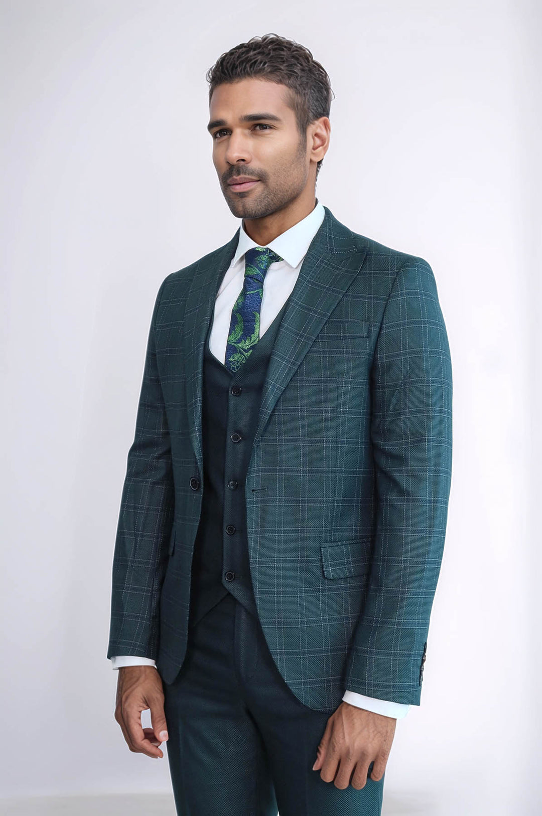 Costume homme coupe slim à carreaux vert - Wessi