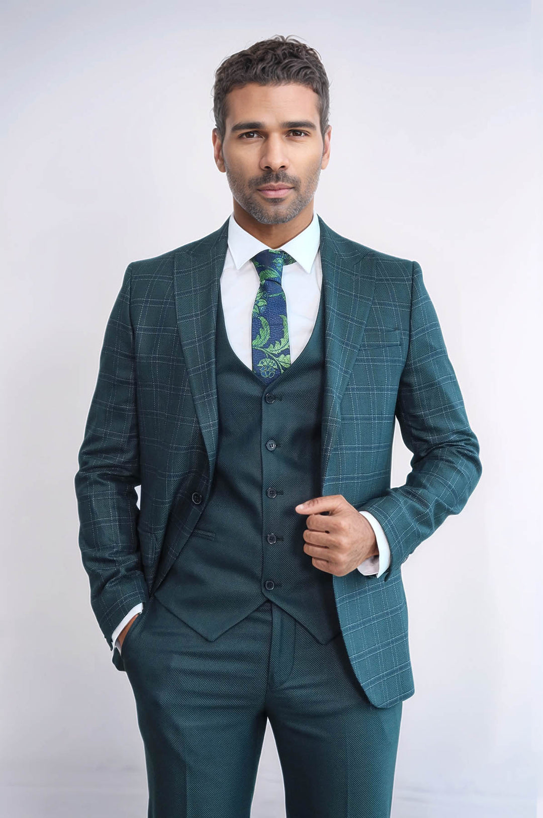 Costume homme coupe slim à carreaux vert - Wessi