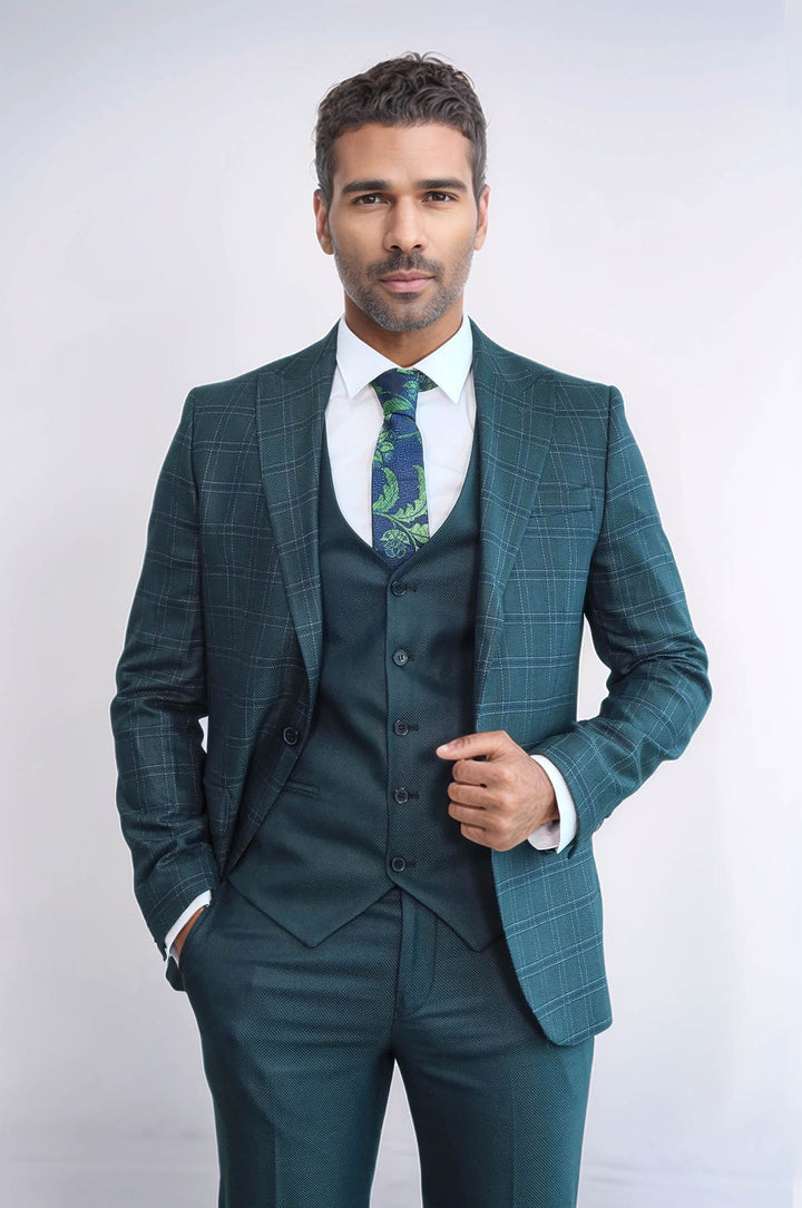 Abito da uomo verde slim fit a quadri - Wessi