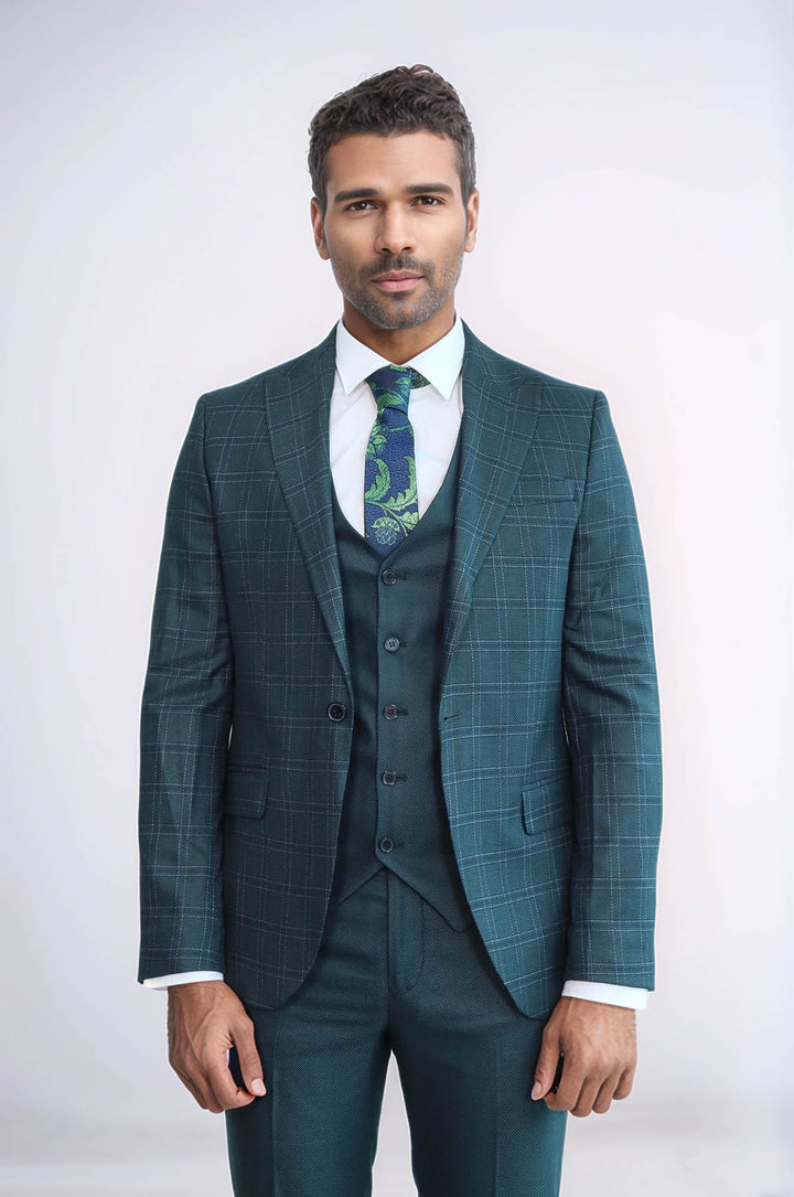 Abito da uomo verde slim fit a quadri - Wessi