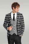 Slim Fit Patterned Checked Black Men Suit - Wessi