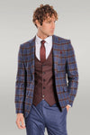 Patterned Checked Slim Fit Blue Men Suit - Wessi