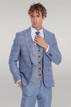 Patterned Checked Slim Fit Blue Men Suit - Wessi