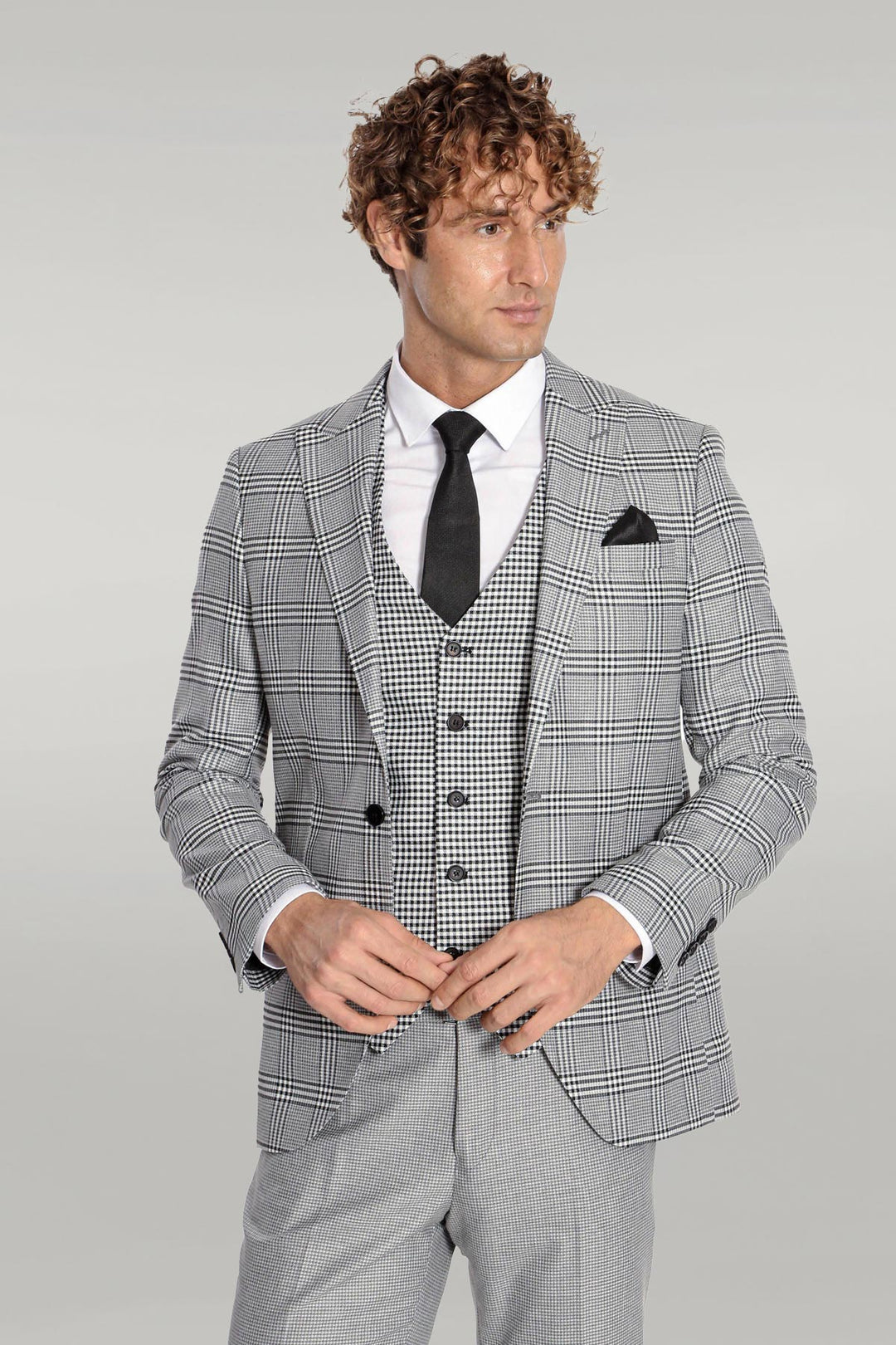 Traje de hombre gris slim fit estampado cuadros - Wessi