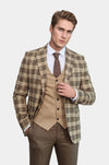 Slim Fit Patterned Checked Light Brown Men Suit - Wessi