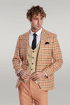 Slim Fit Patterned Checked Orange Men Suit - Wessi