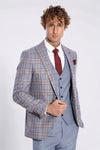 Checked Slim Fit Blue Men Suit - Wessi