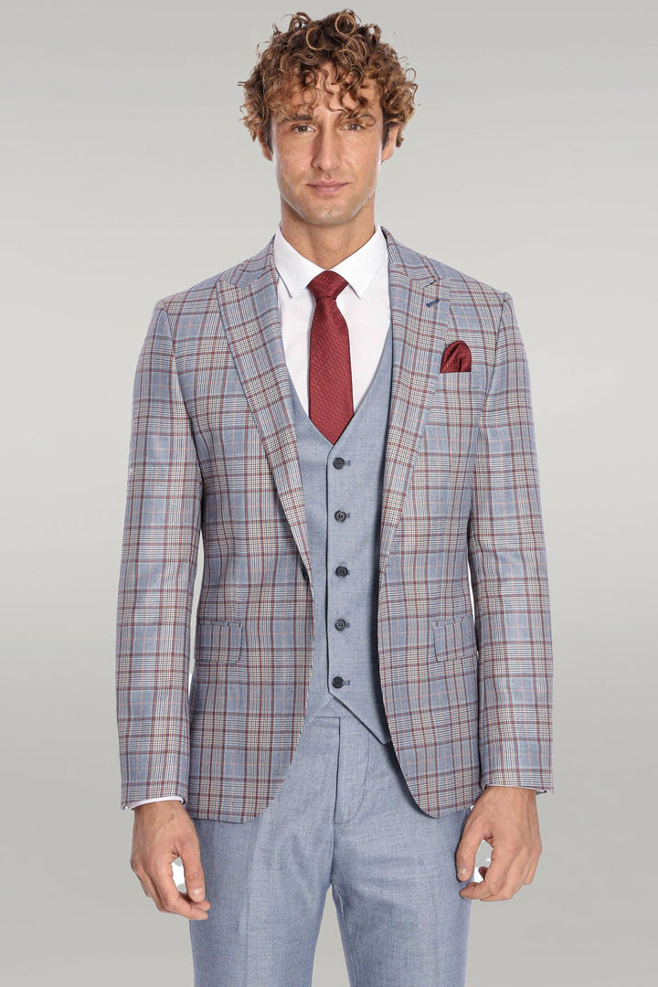 Checked Slim Fit Blue Men Suit - Wessi