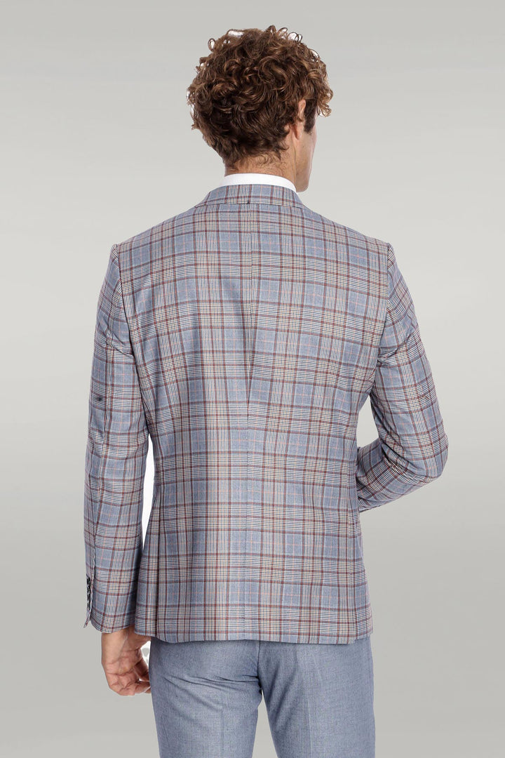 Checked Slim Fit Blue Men Suit - Wessi