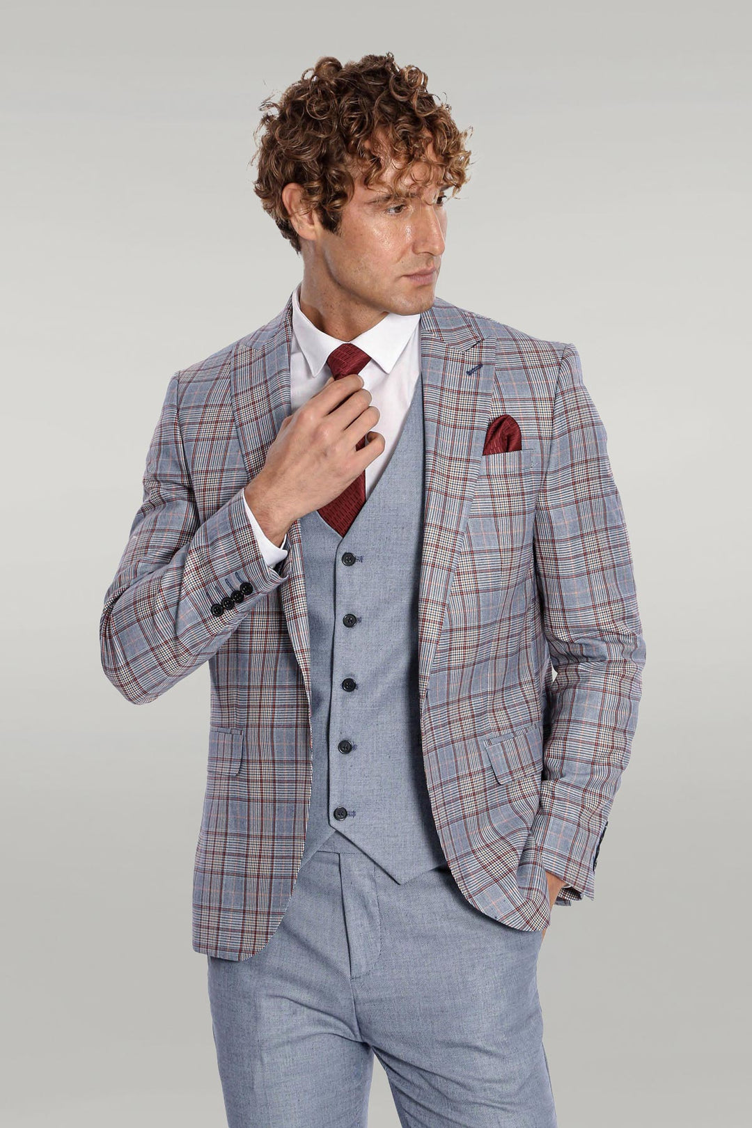 Checked Slim Fit Blue Men Suit - Wessi