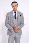 Checked Slim Fit Light Grey Men Suit - Wessi