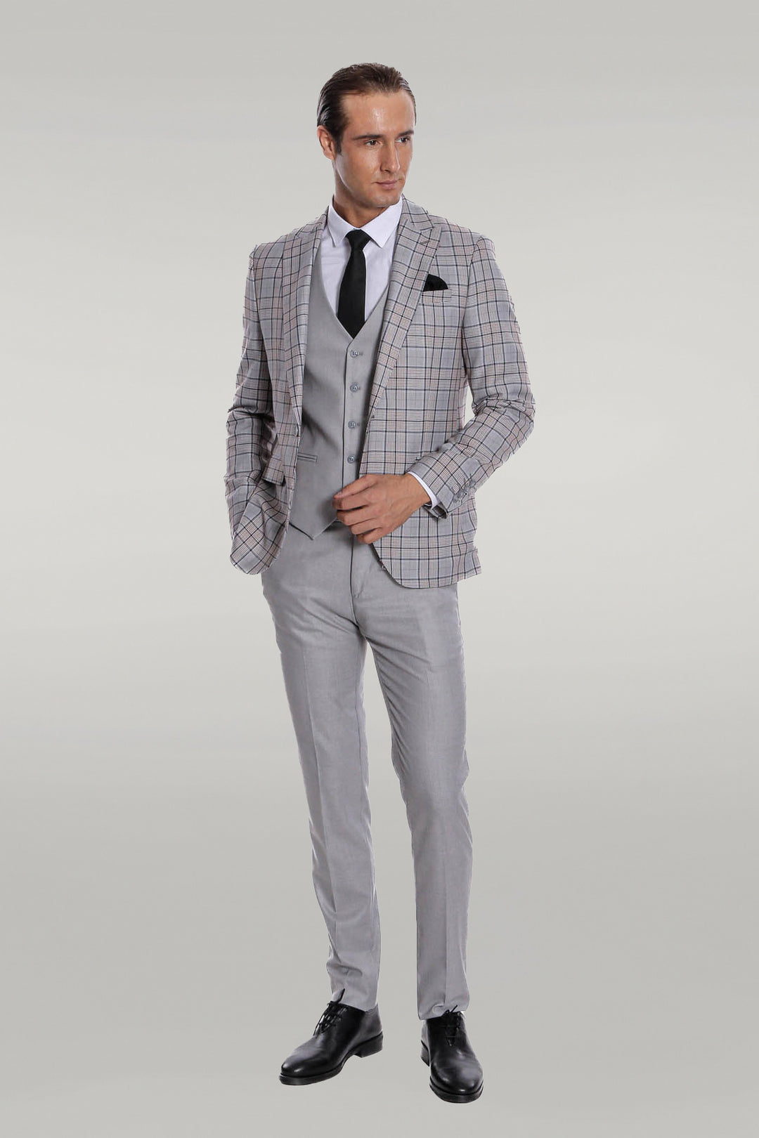 Abito da uomo grigio chiaro slim fit a quadri - Wessi