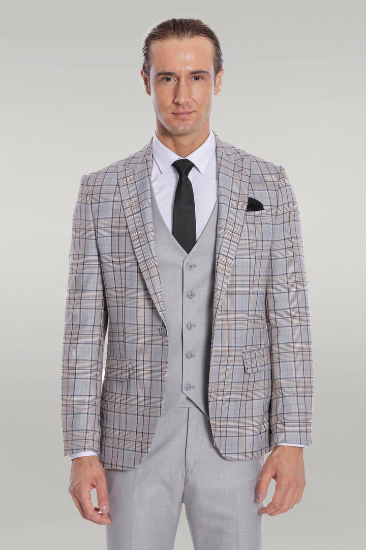 Traje de hombre a cuadros slim fit gris claro - Wessi