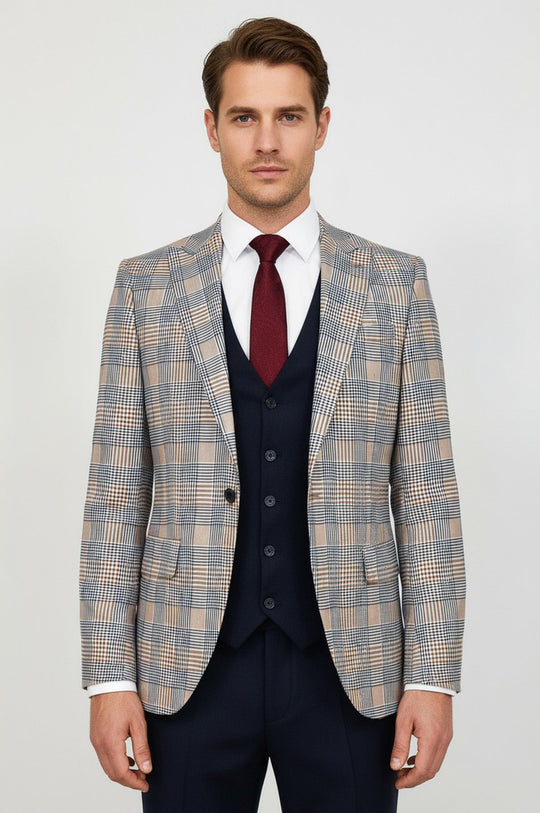 Checked Slim Fit Brown Men Suit - Wessi