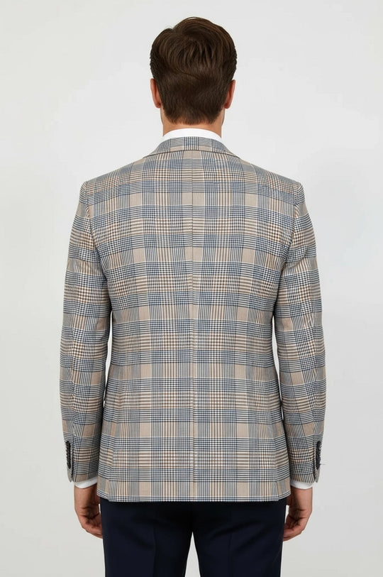 Checked Slim Fit Brown Men Suit - Wessi