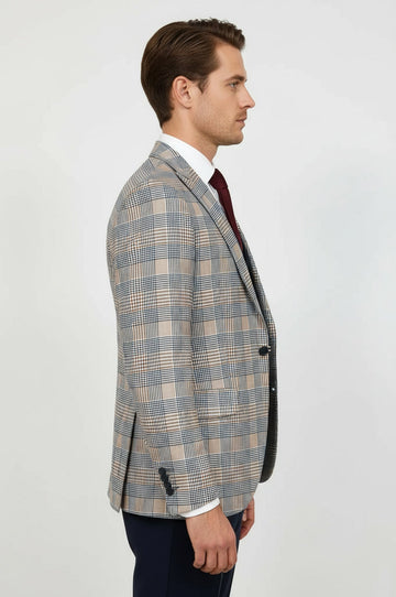 Checked Slim Fit Brown Men Suit - Wessi