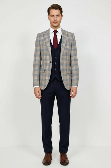 Checked Slim Fit Brown Men Suit - Wessi