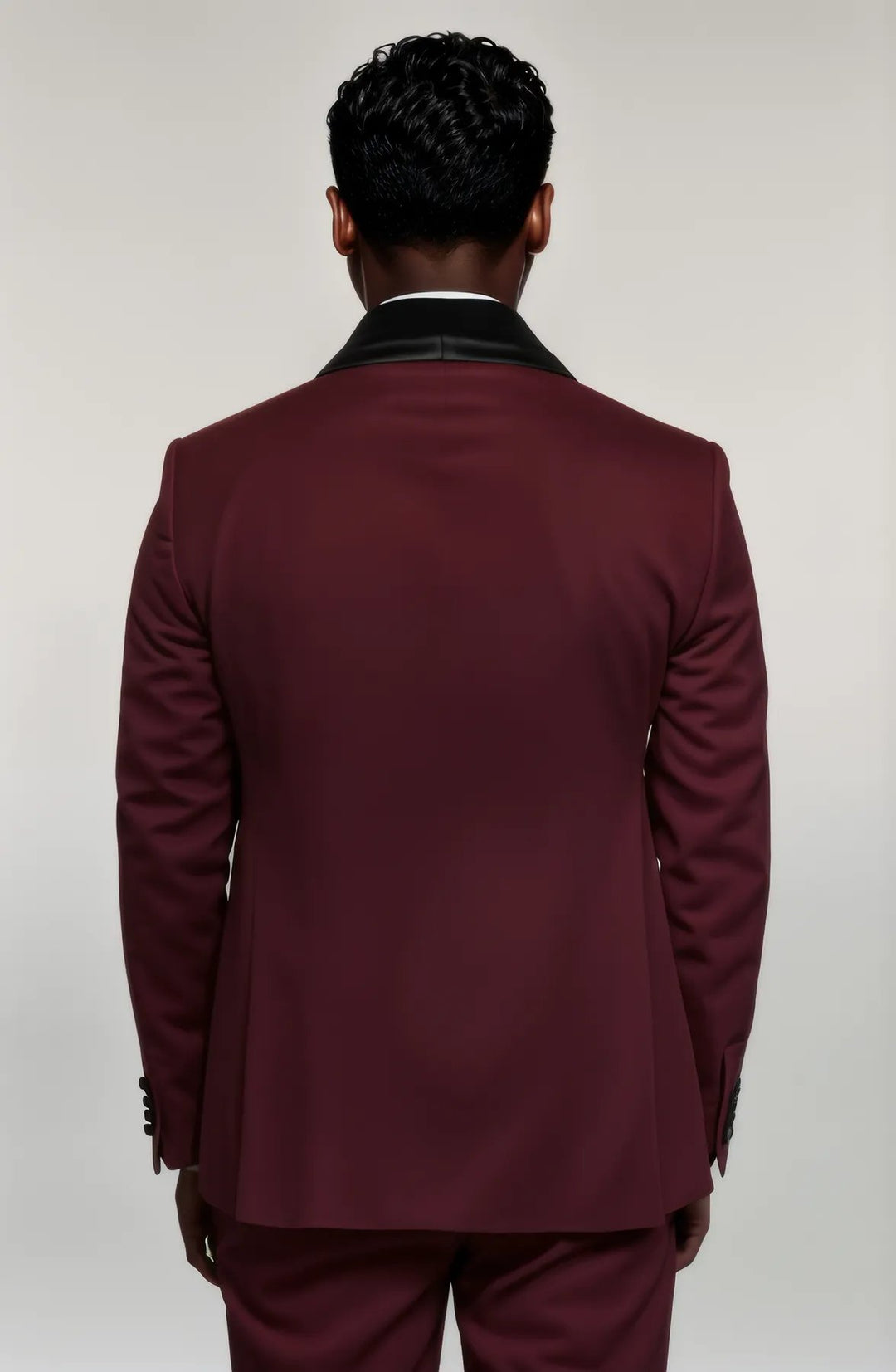 3 Piece Trim Detailed Self-Patterned Velvet Shawl Collar Burgundy Men's Tuxedo - Wessi