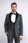 3 Piece Trim Detailed Self-Patterned Velvet Shawl Collar Khaki Men's Tuxedo - Wessi