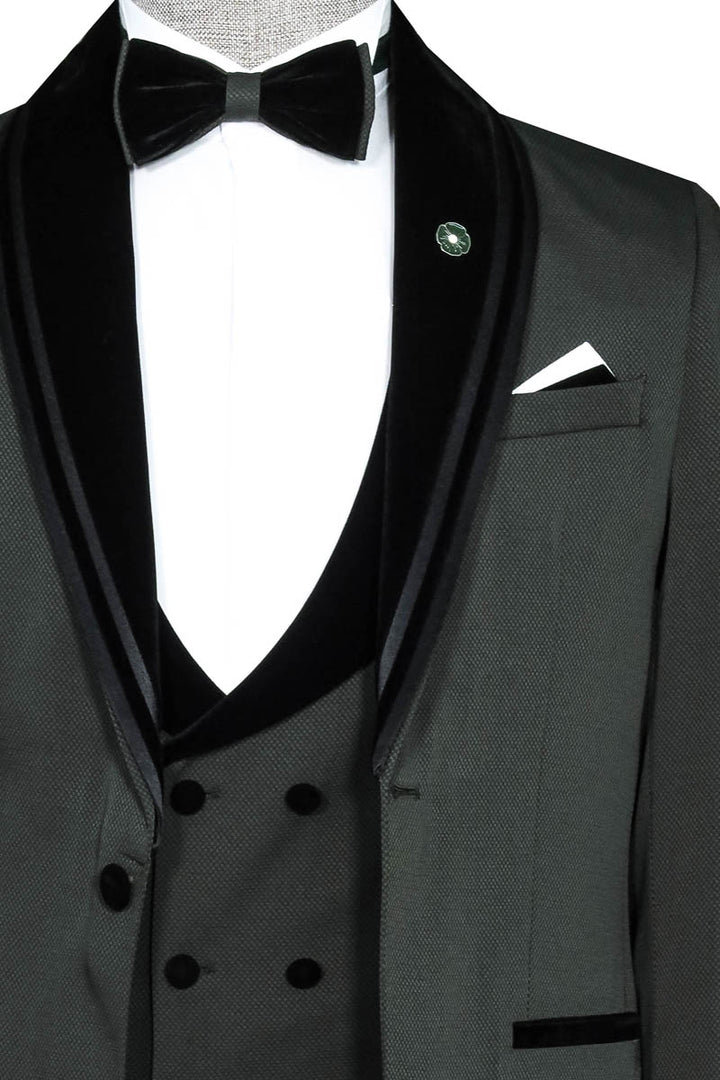 Green Velvet and Trim-Detail Waistcoat Tuxedo with White Shirt Look - Wessi Evening Event Style