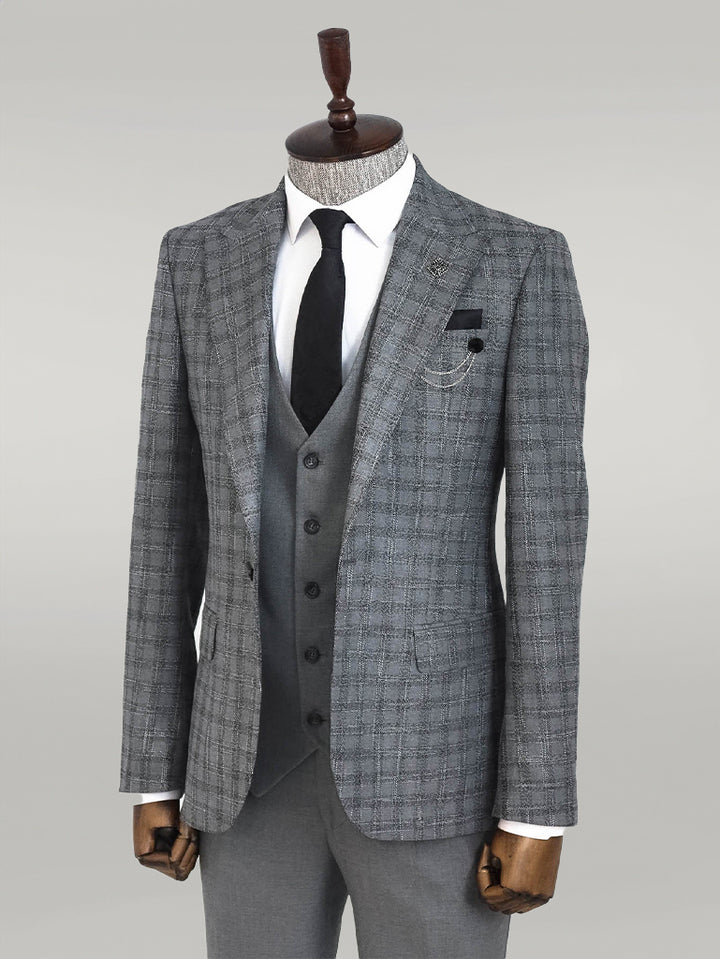 Traje de hombre gris con chaleco a cuadros - Wessi