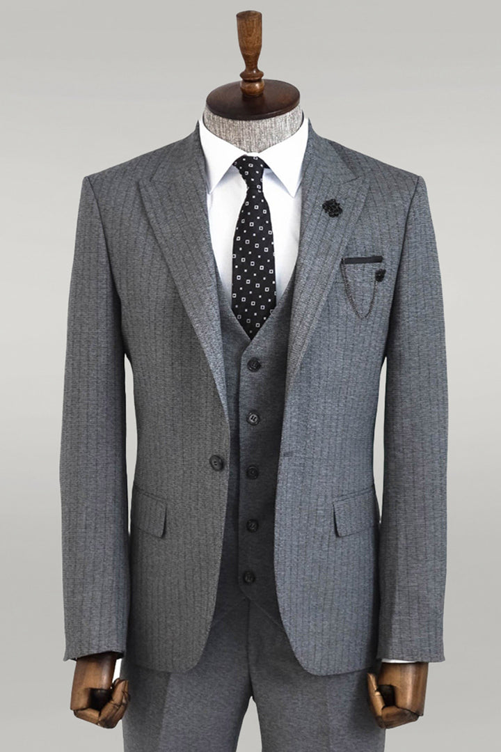 Traje de hombre gris chaleco rayas - Wessi