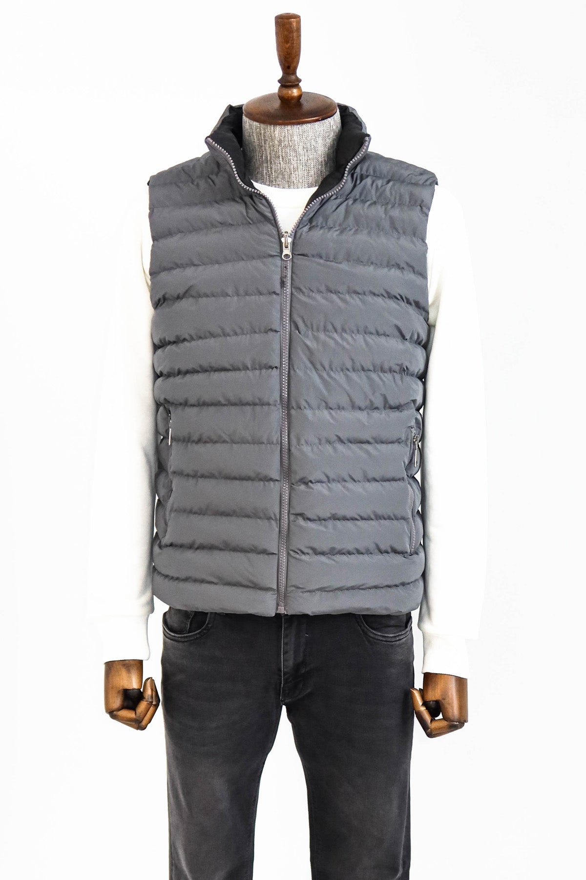 Reversible Puffer Grey Men's Down Vest - Wessi