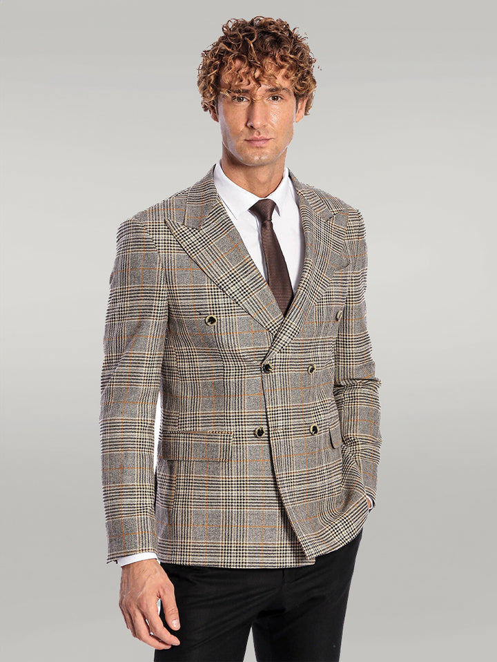 Blazer Hombre Cruzada Cuadros Gris - Wessi