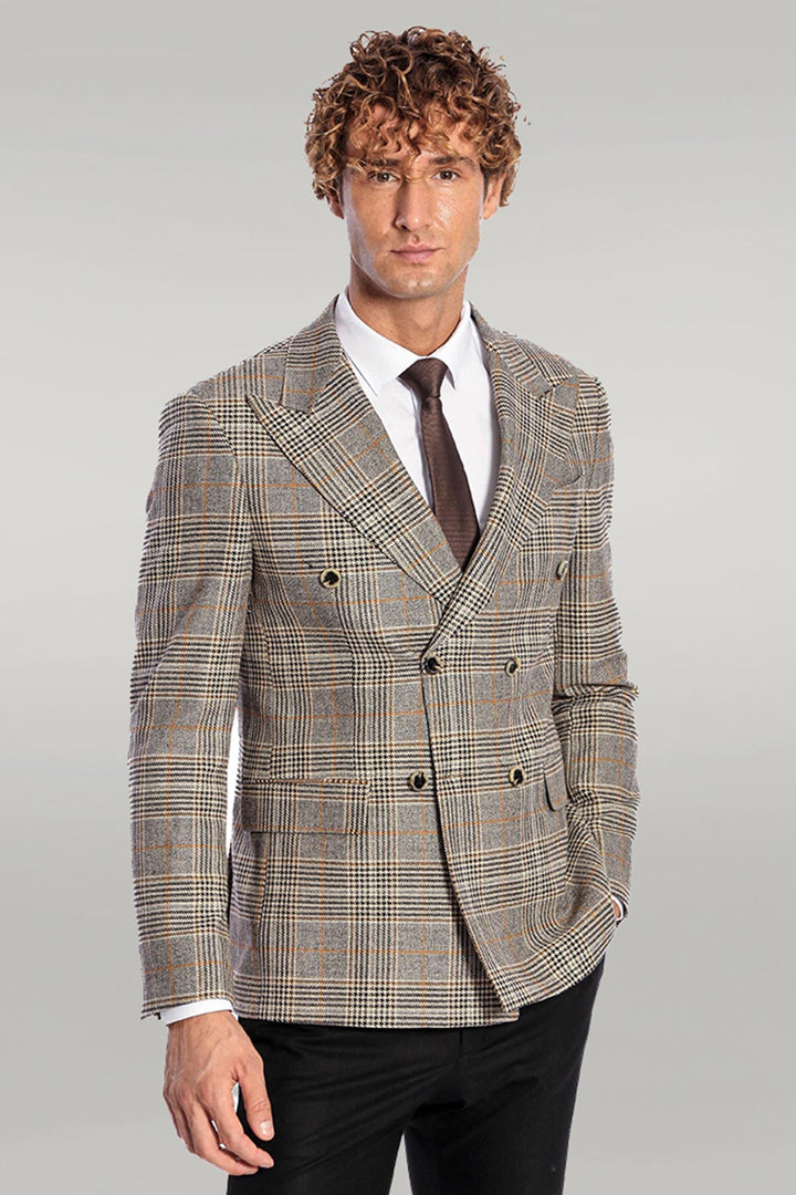 Blazer Hombre Cruzada Cuadros Gris - Wessi