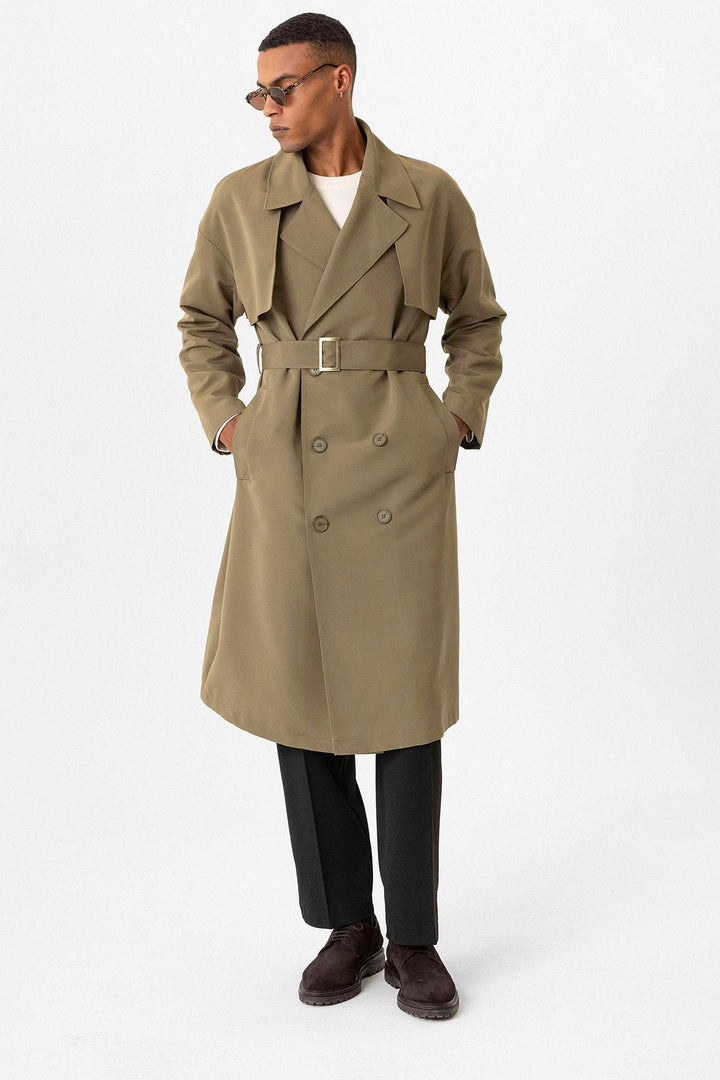 Double Breasted Closure Belted Trench Coat - Wessi