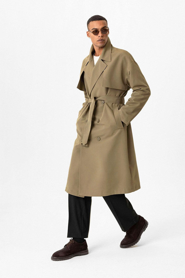 Double Breasted Closure Belted Trench Coat - Wessi