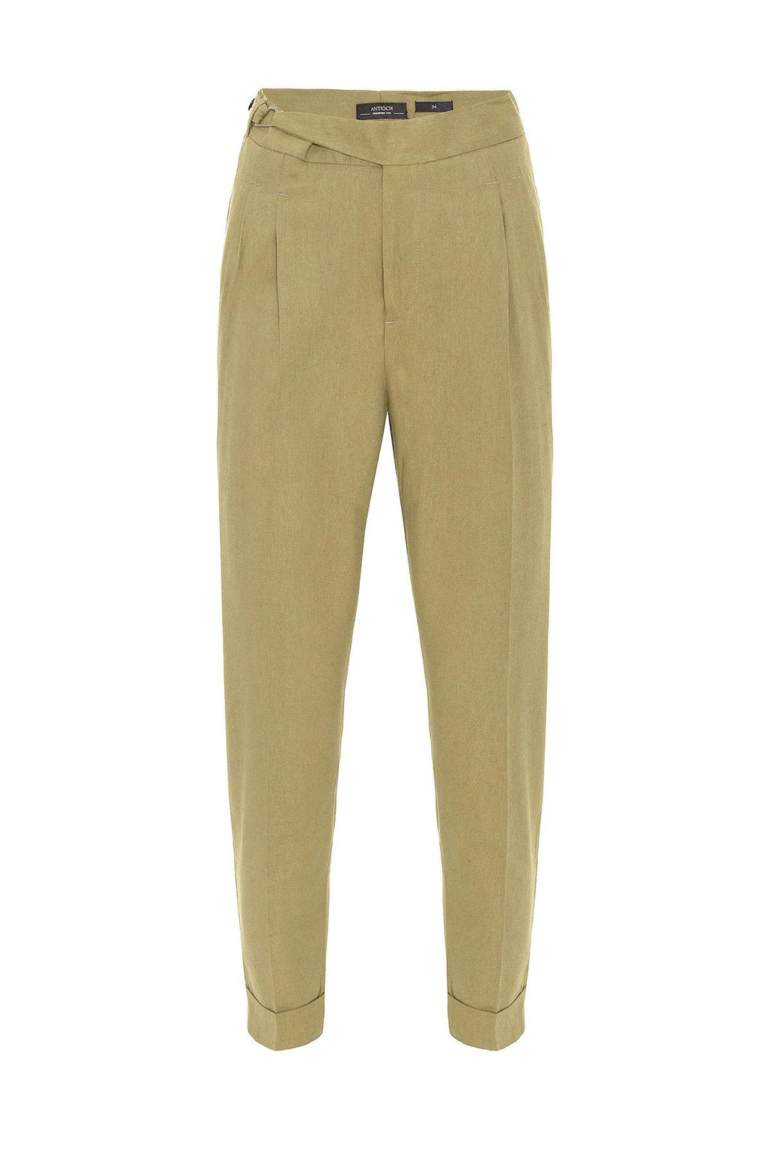 Men's Light Khaki High-Waist Linen Blend Pleated Pants - Wessi