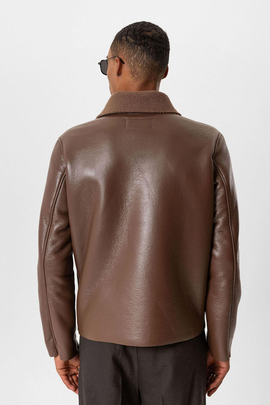 Light Brown Lined Faux Leather Men's Jacket - Wessi