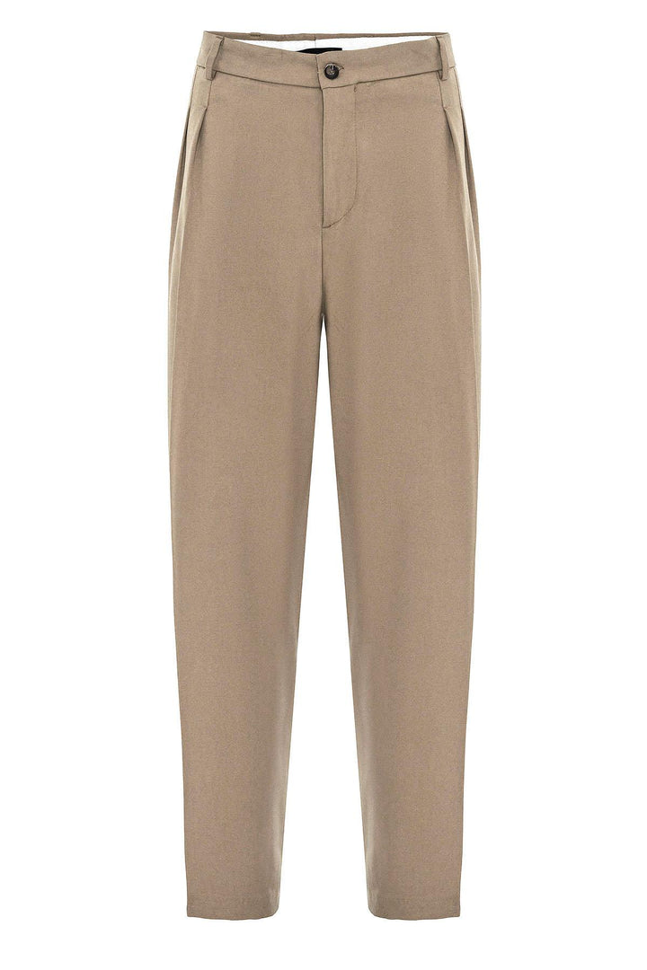 Pantalon Homme Marron Clair Taille Haute Plissé Coupe Décontractée - Wessi