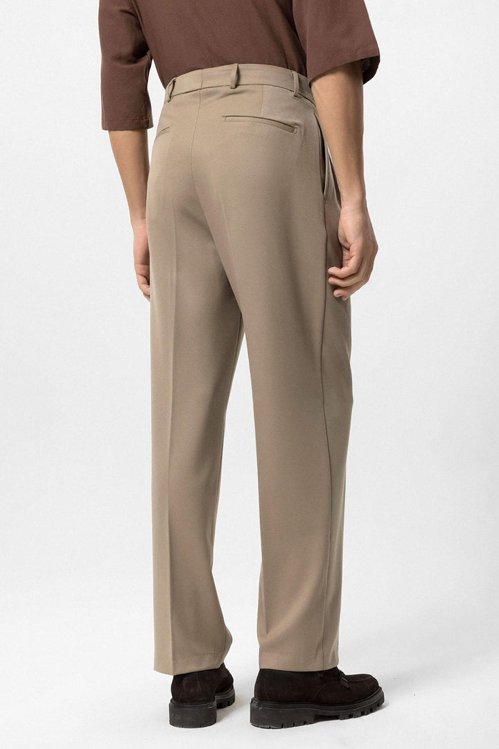 Pantalon Homme Marron Clair Taille Haute Plissé Coupe Décontractée - Wessi