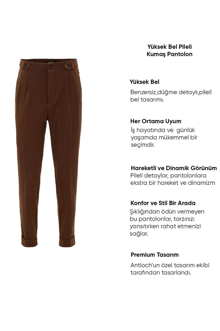 Pantalón de hombre de tela plisada de cintura alta (boyfriend) marrón claro - Wessi