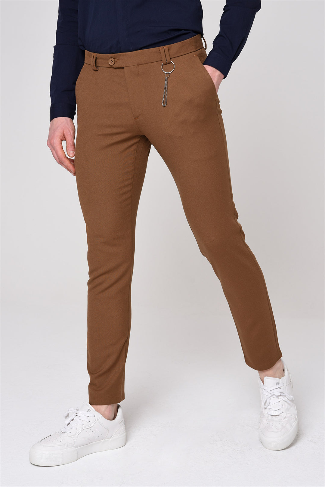 Pantalón de hombre de tejido accesorio recto slim fit marrón claro - Wessi