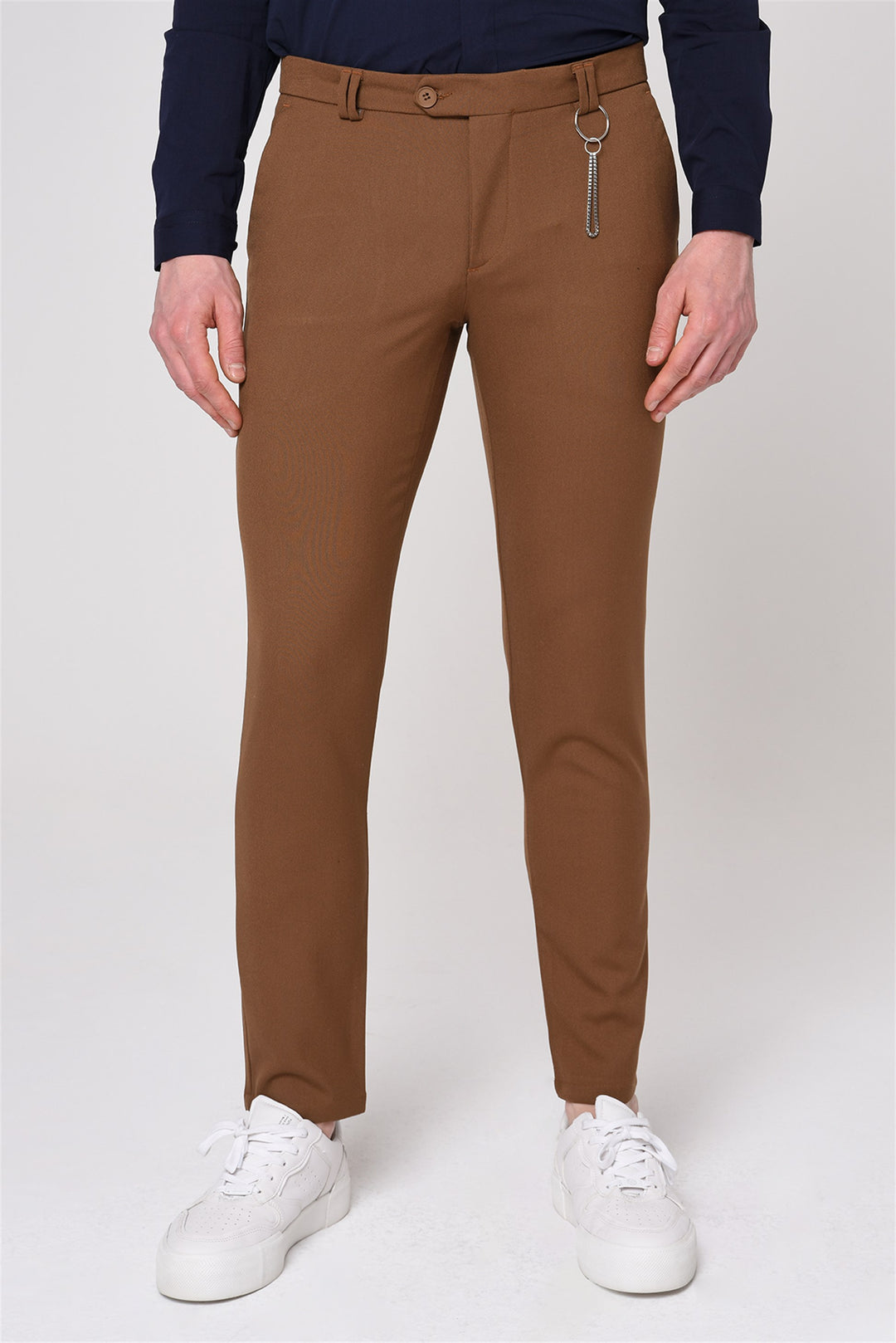 Pantalón de hombre de tejido accesorio recto slim fit marrón claro - Wessi