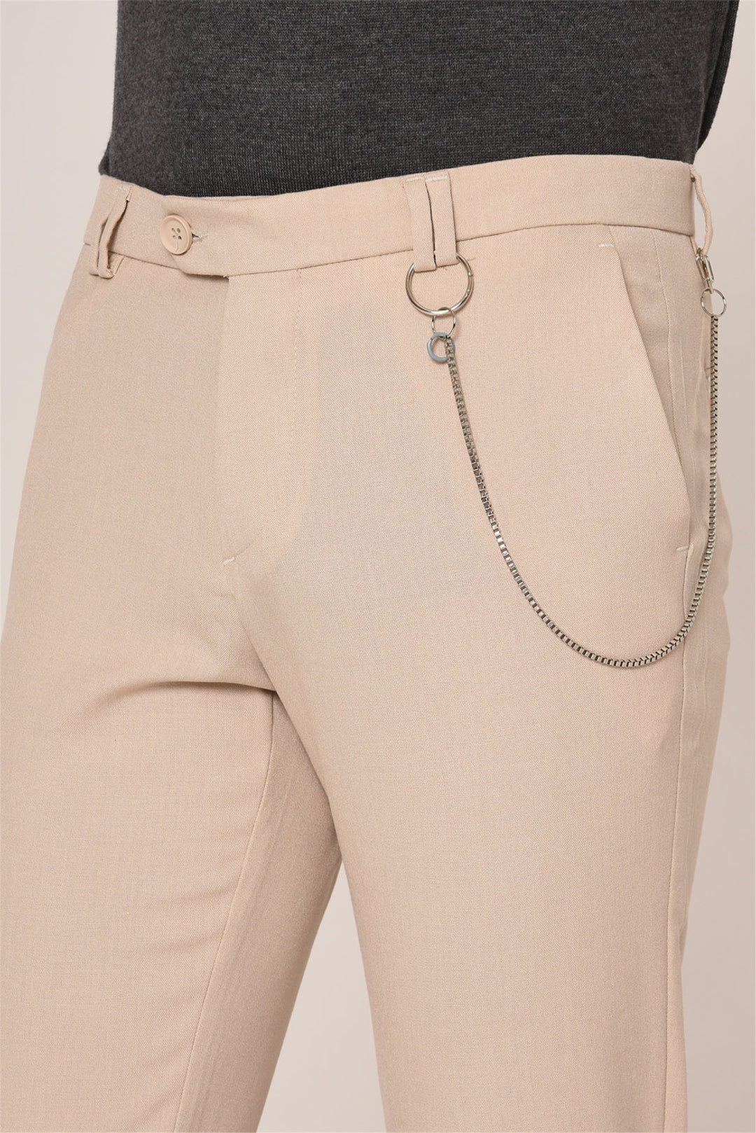 Pantalón de hombre de tejido accesorio recto slim fit beige - Wessi