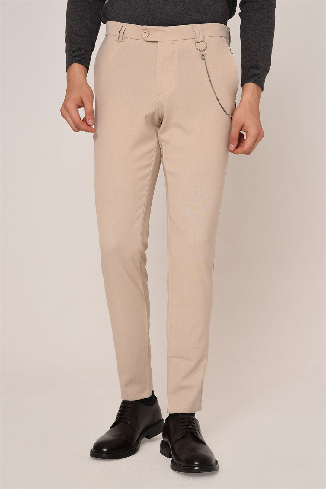 Pantalón de hombre de tejido accesorio recto slim fit beige - Wessi