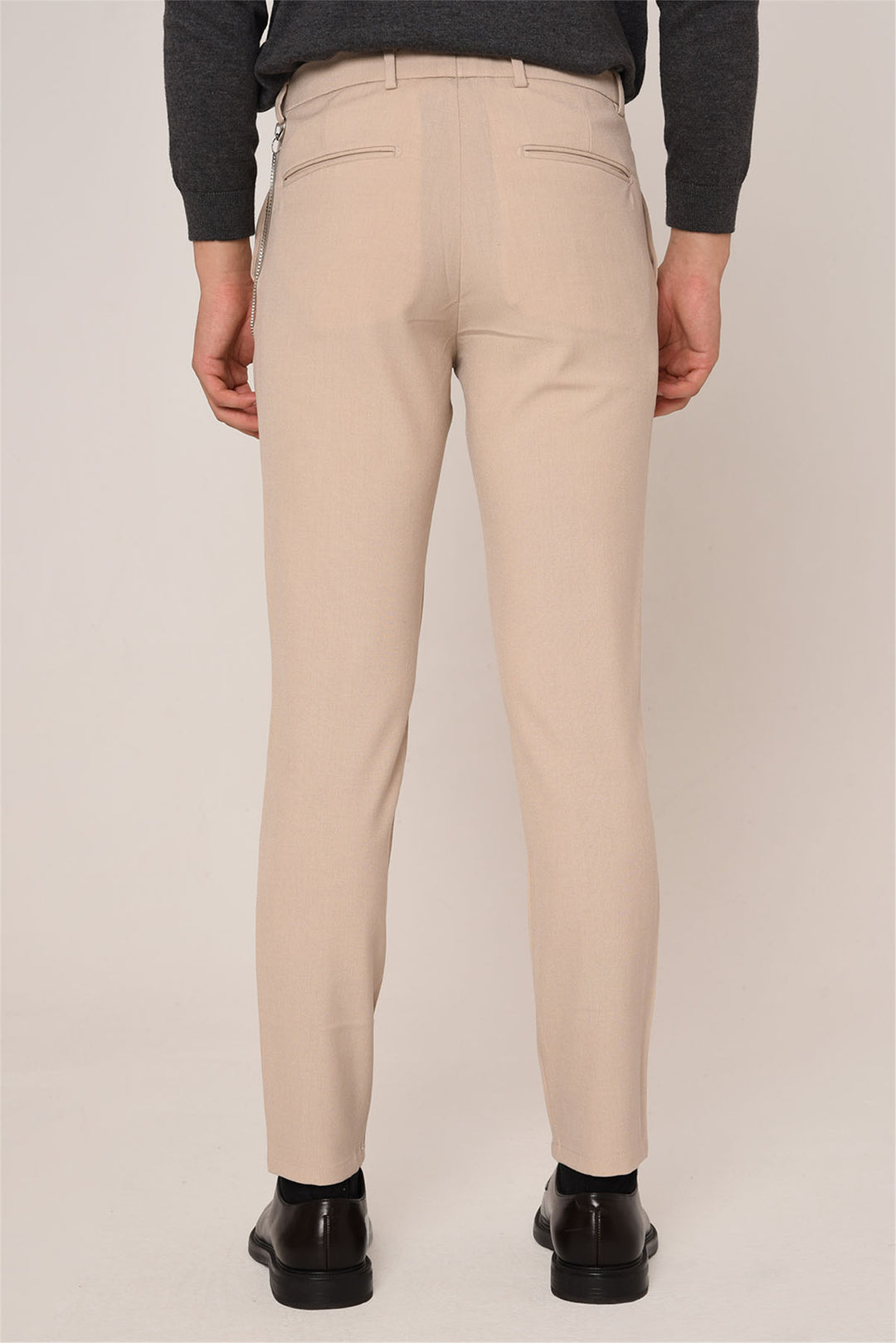 Pantalón de hombre de tejido accesorio recto slim fit beige - Wessi