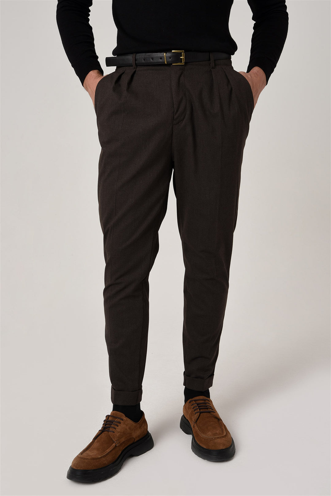 Pantalon Homme Marron Taille Haute Ceinturé - Wessi