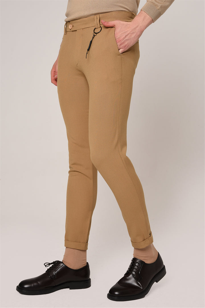 Men's Dark Beige Slim Fit Accessory Trousers - Wessi