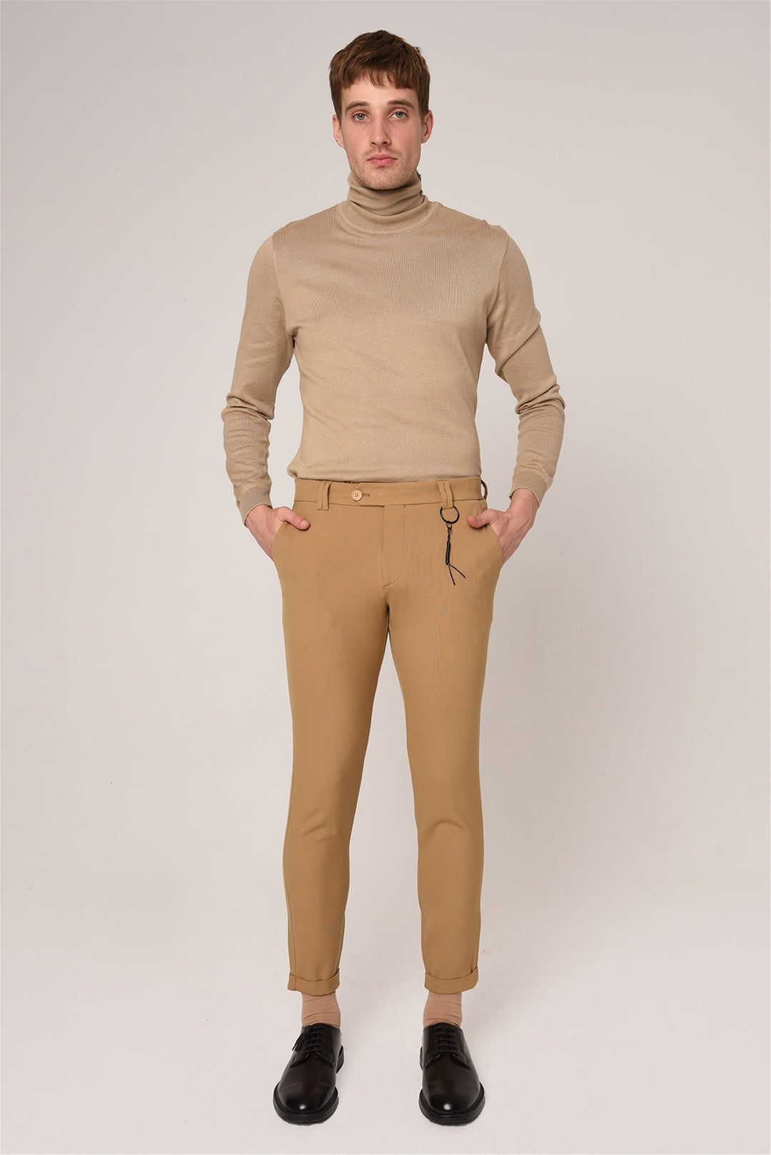 Men's Dark Beige Slim Fit Accessory Trousers - Wessi