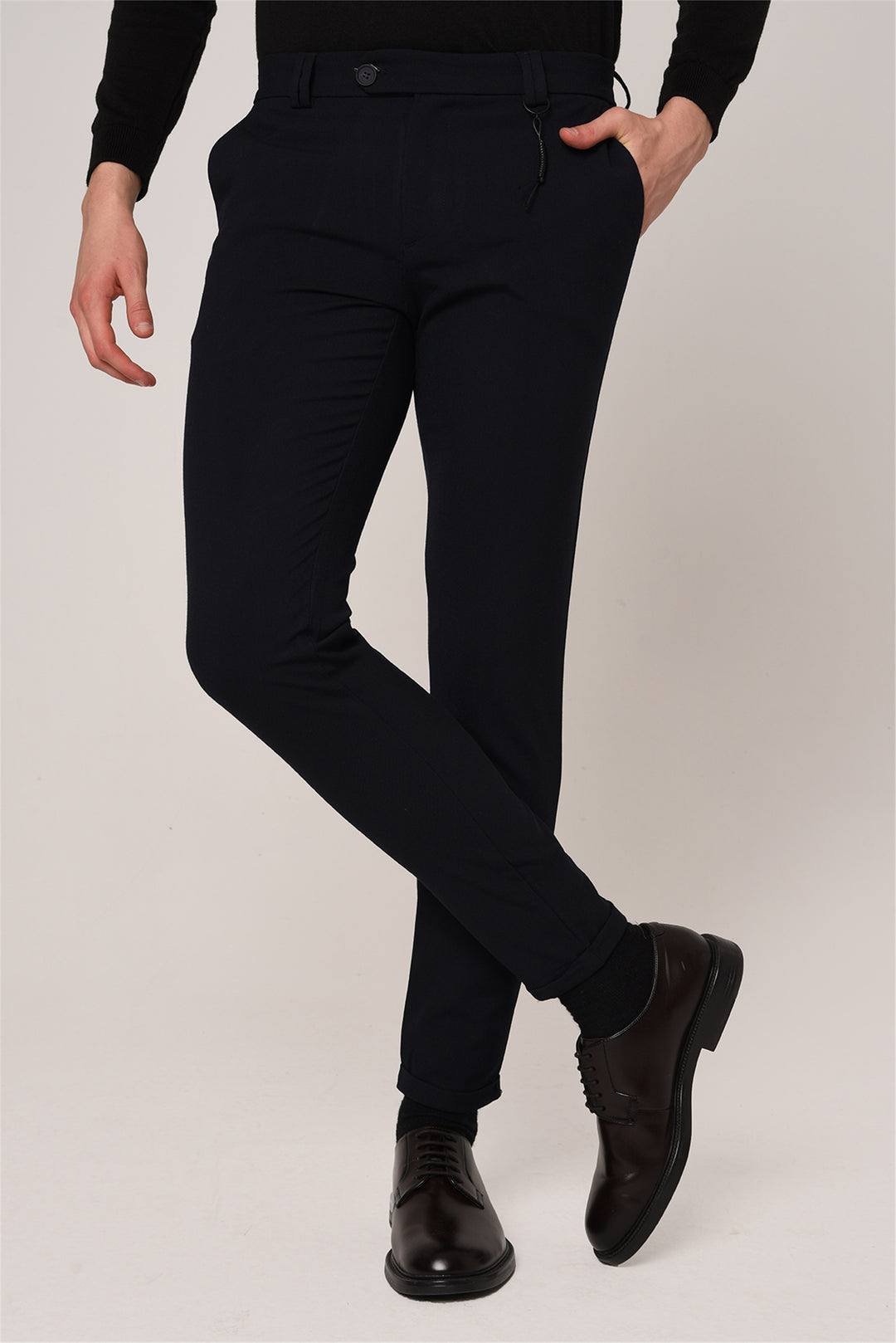 Men's Dark Navy Blue Slim Fit Accessory Trousers - Wessi