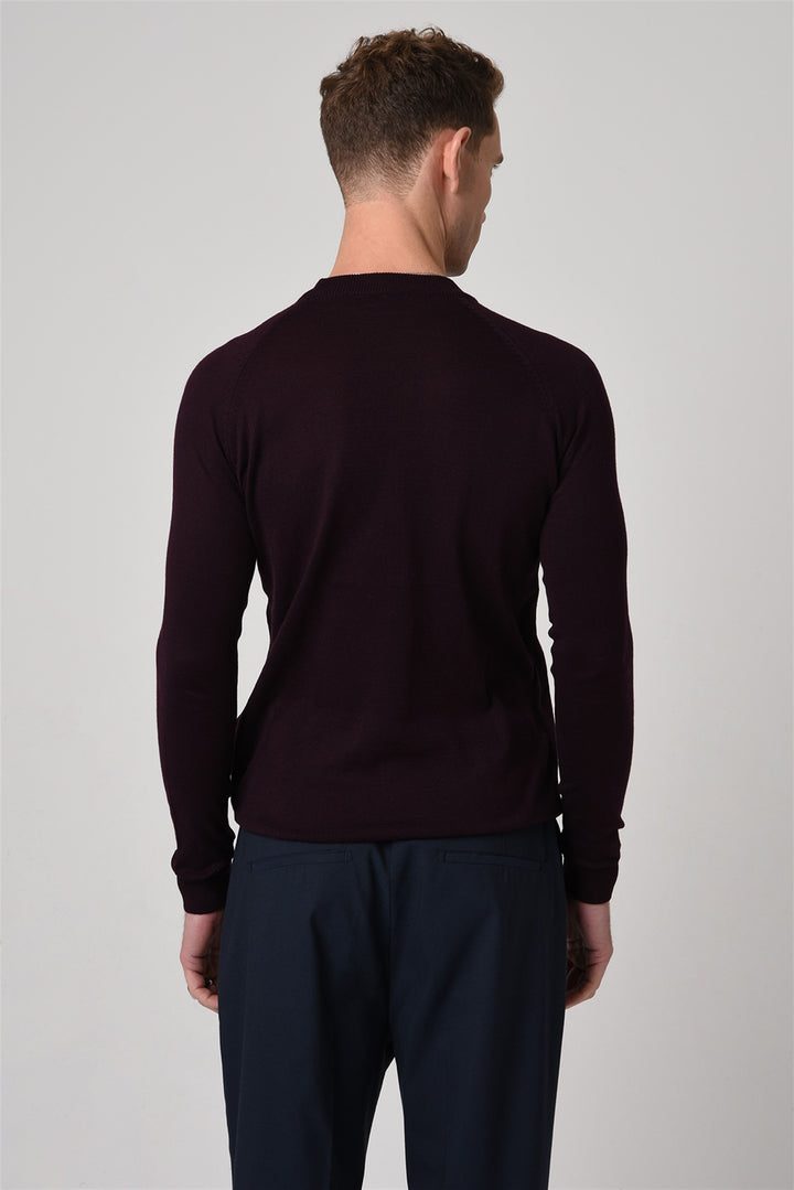 Jersey de punto de corte slim con cuello redondo Dark Damson para hombre - Wessi