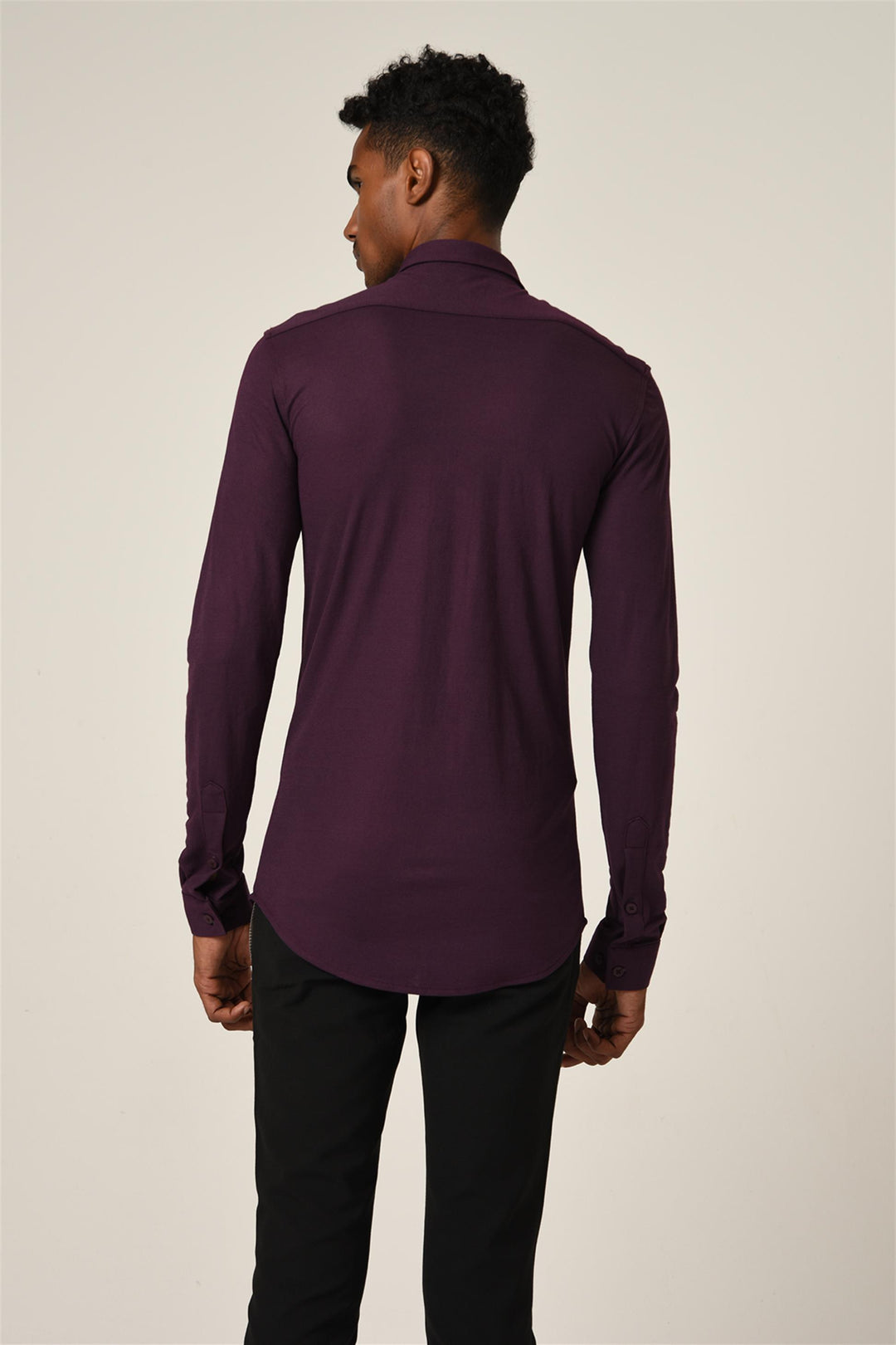 Men's Damson Hidden Button Long Sleeve Slim Fit Knitwear Shirt - Wessi