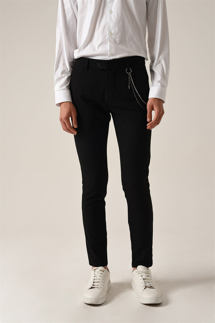 Pantalón slim fit con detalle de accesorios para hombre negro - Wessi