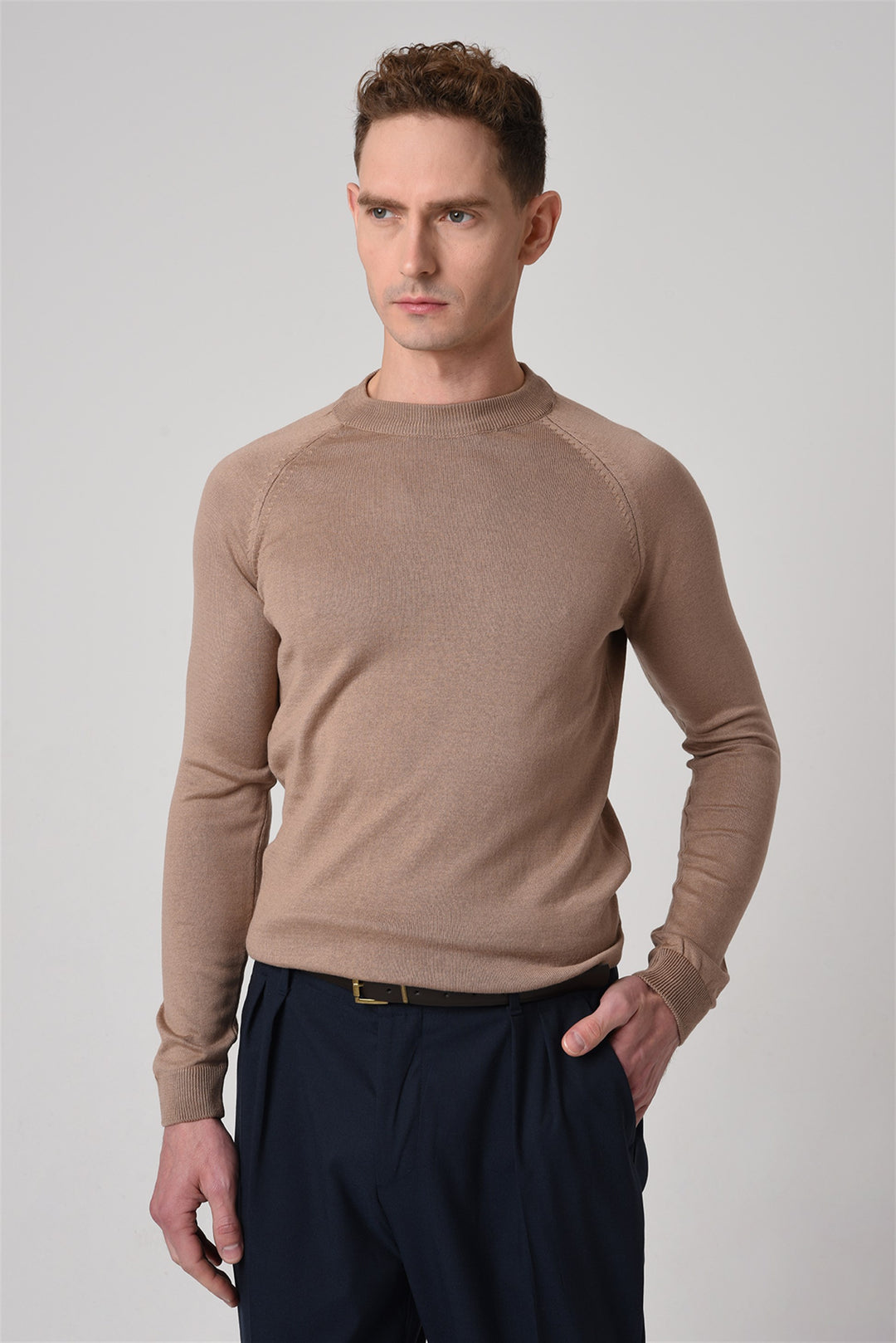 Men's Mink Crew Neck Slim Fit Knitwear Sweater - Wessi